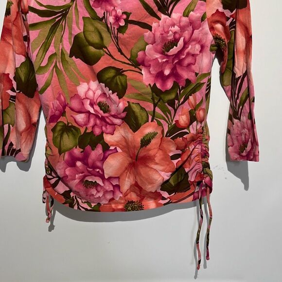 Caribbean Joe Women's Multicolor Floral V-Neck 3/4 Sleeve Blouse Petite Small - Picture 7 of 10